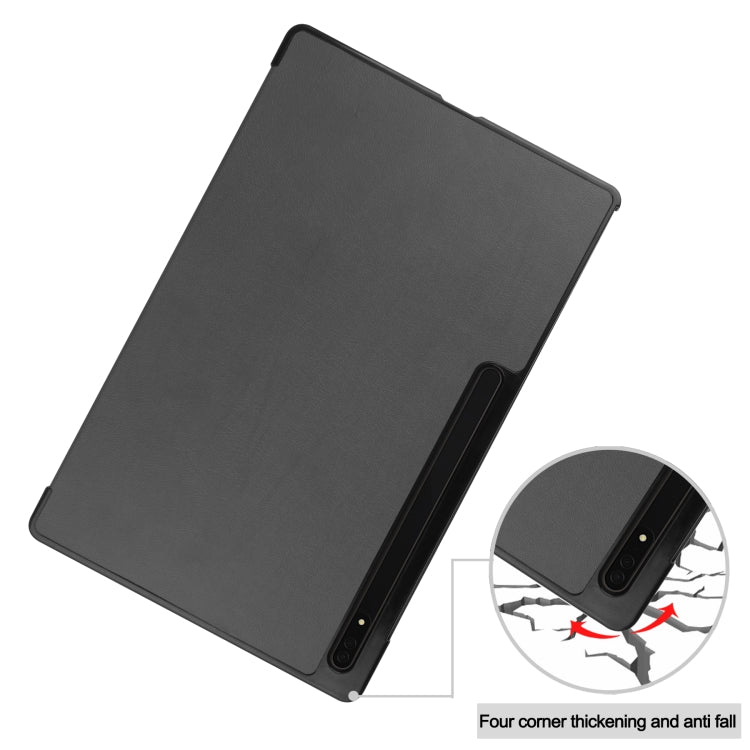 For Samsung Galaxy Tab S8 Ultra Three-folding Holder Custer Texture Leather Tablet Case