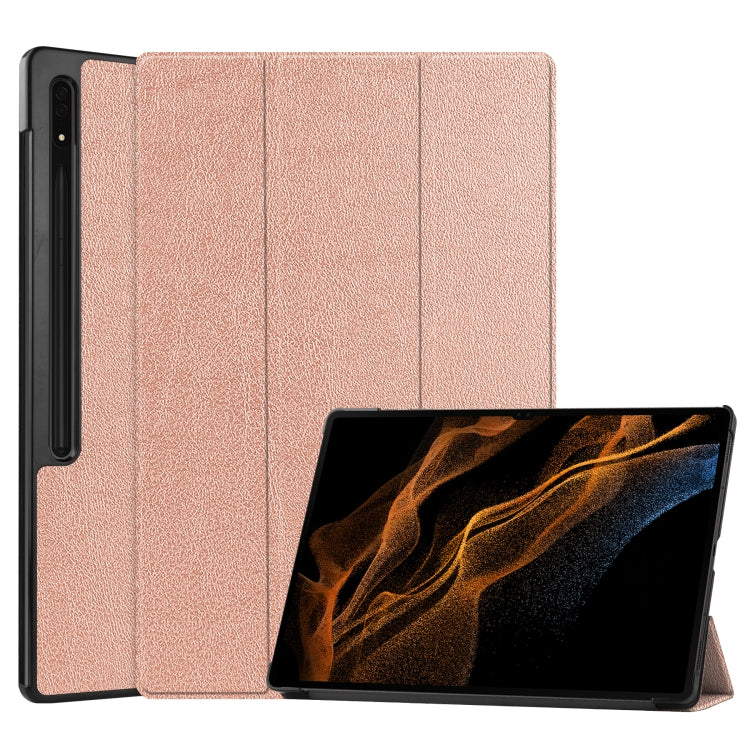 For Samsung Galaxy Tab S8 Ultra Three-folding Holder Custer Texture Leather Tablet Case