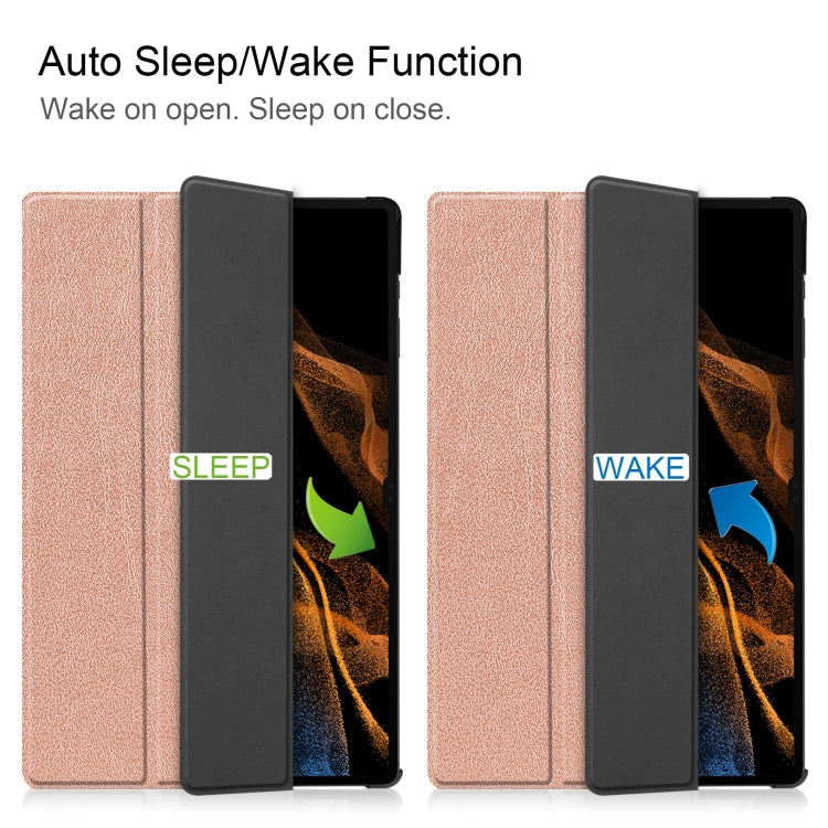 For Samsung Galaxy Tab S8 Ultra Three-folding Holder Custer Texture Leather Tablet Case