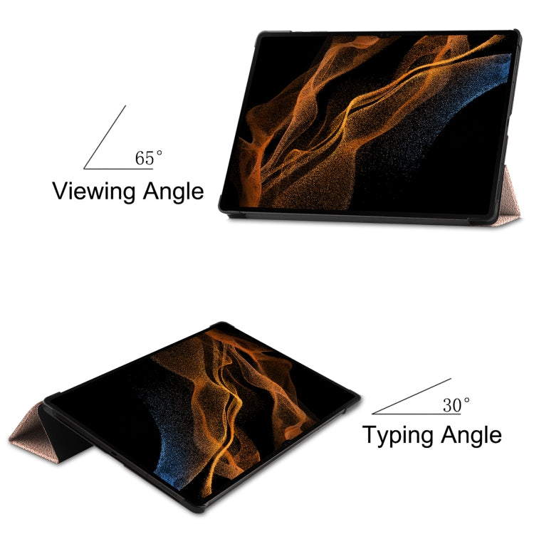 For Samsung Galaxy Tab S8 Ultra Three-folding Holder Custer Texture Leather Tablet Case