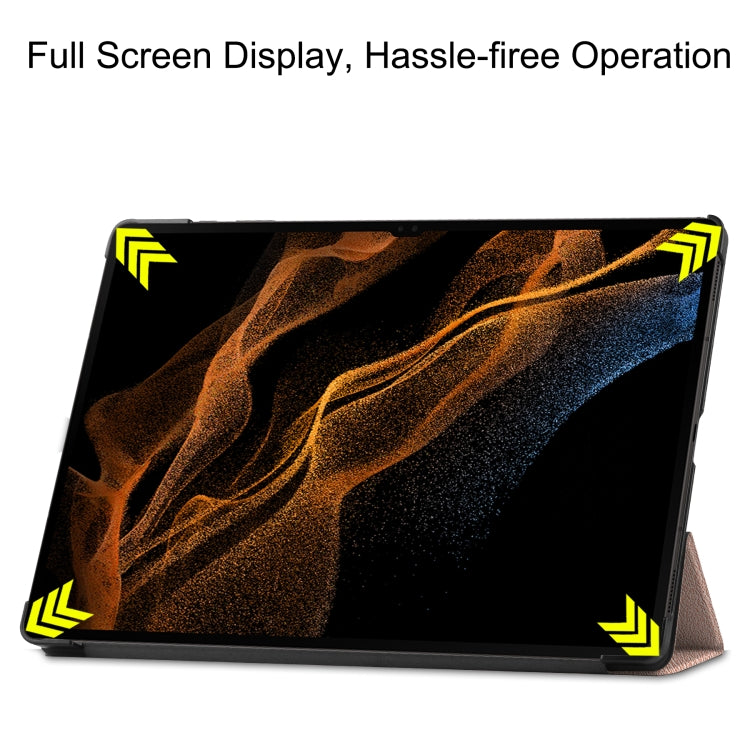 For Samsung Galaxy Tab S8 Ultra Three-folding Holder Custer Texture Leather Tablet Case
