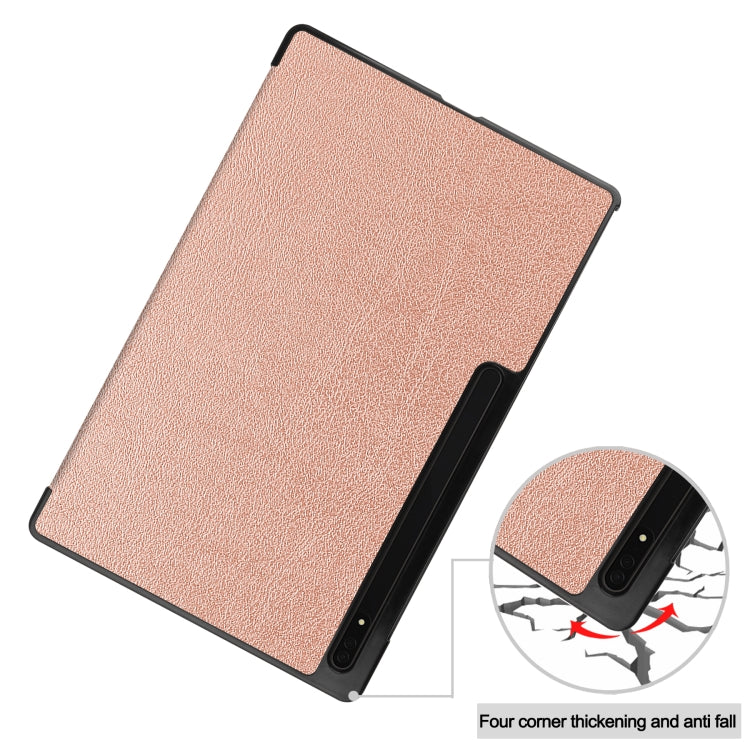 For Samsung Galaxy Tab S8 Ultra Three-folding Holder Custer Texture Leather Tablet Case