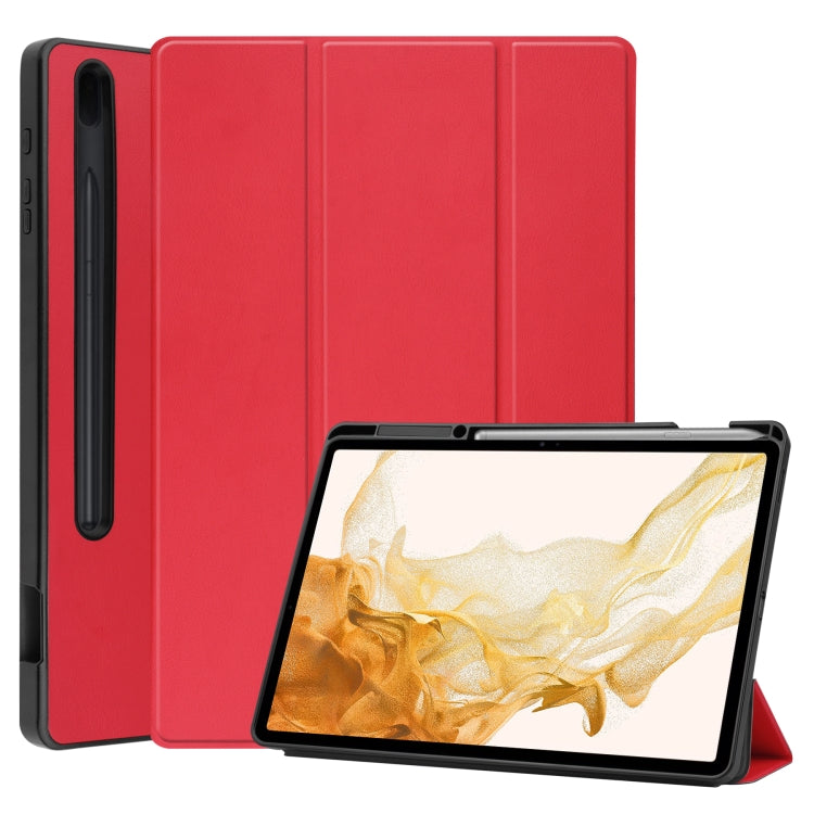 For Samsung Galaxy Tab S8+ Three-folding Holder TPU Smart Leather Tablet Case