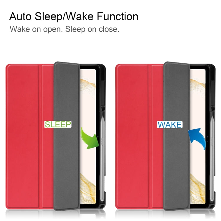 For Samsung Galaxy Tab S8+ Three-folding Holder TPU Smart Leather Tablet Case