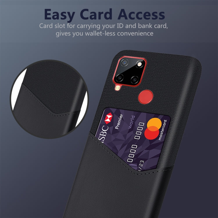 For OPPO Realme C12 Cloth Texture PC + PU Leather Back Cover Case with Card Slot