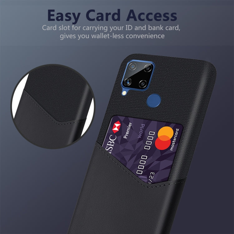 For OPPO Realme C15 Cloth Texture PC + PU Leather Back Cover Case with Card Slot