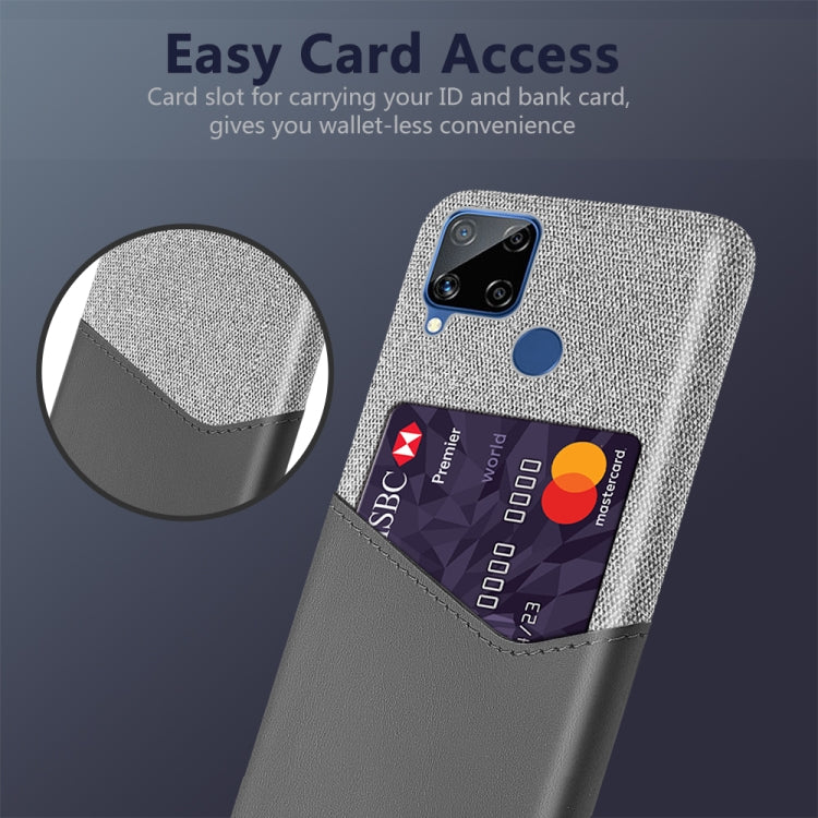 For OPPO Realme C15 Cloth Texture PC + PU Leather Back Cover Case with Card Slot