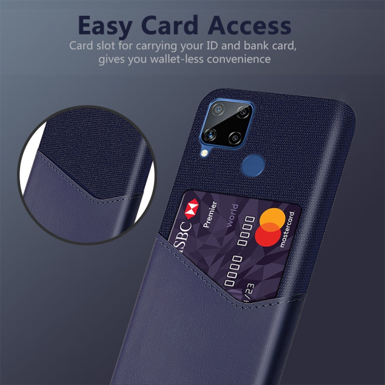 For OPPO Realme C15 Cloth Texture PC + PU Leather Back Cover Case with Card Slot