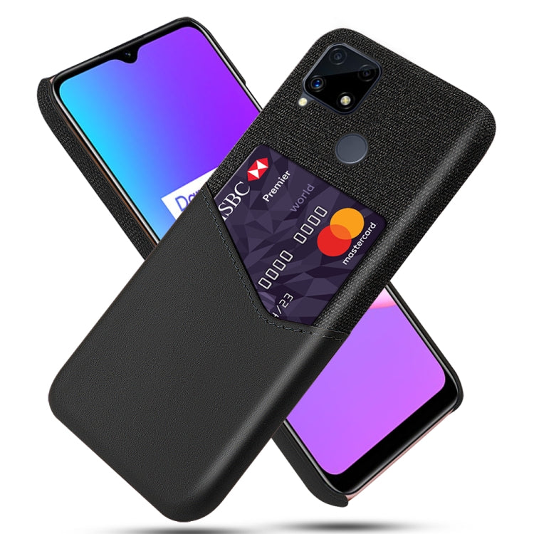 For OPPO Realme C25 Cloth Texture PC + PU Leather Back Cover Case with Card Slot