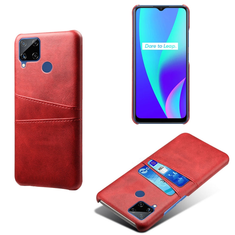 For OPPO Realme C15 Calf Texture PC + PU Leather Back Cover with Dual Card Slots