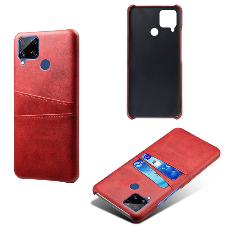 For OPPO Realme C15 Calf Texture PC + PU Leather Back Cover with Dual Card Slots