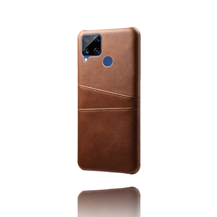 For OPPO Realme C15 Calf Texture PC + PU Leather Back Cover with Dual Card Slots