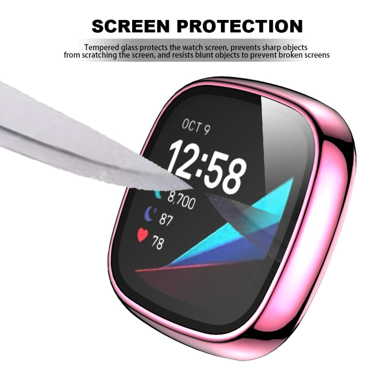For Fitbit Versa 3 / Fitbit Sense Electroplated PC +Tempered Glass Watch Case