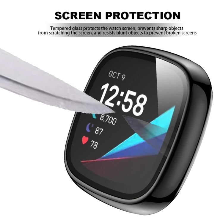 For Fitbit Versa 3 / Fitbit Sense Electroplated PC +Tempered Glass Watch Case