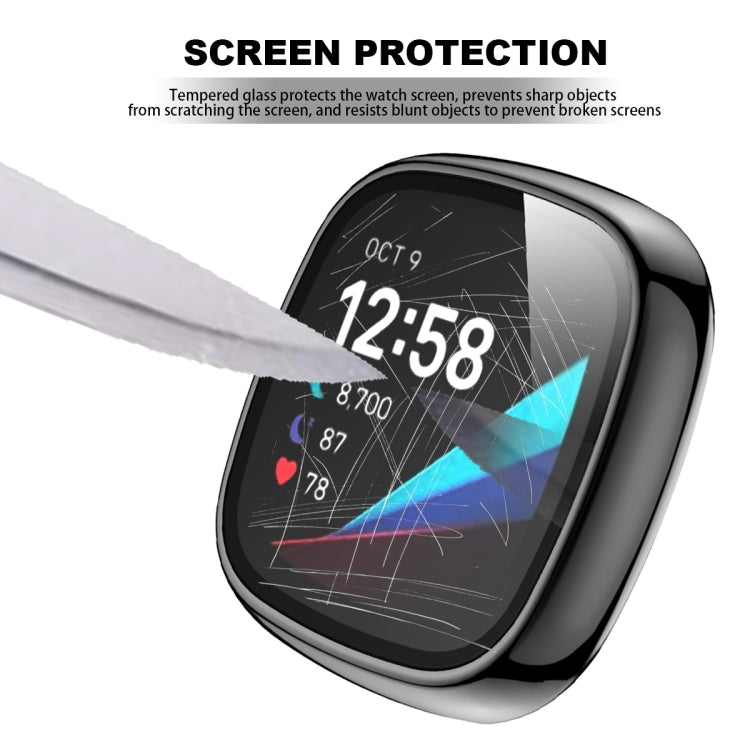 For Fitbit Versa 3 / Fitbit Sense Electroplated PC +Tempered Glass Watch Case