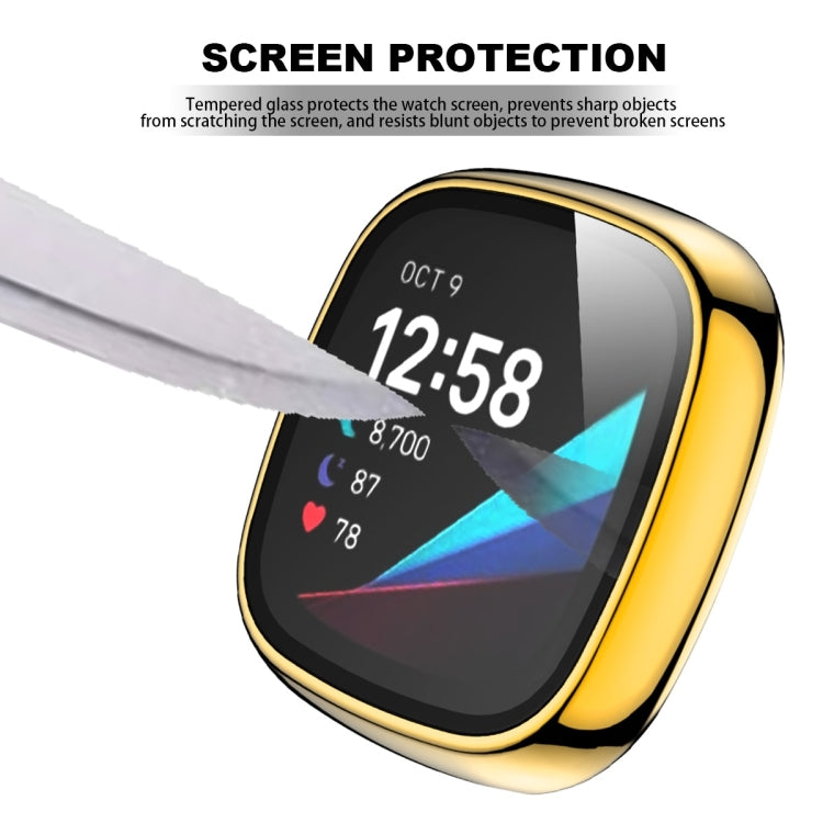 For Fitbit Versa 3 / Fitbit Sense Electroplated PC +Tempered Glass Watch Case