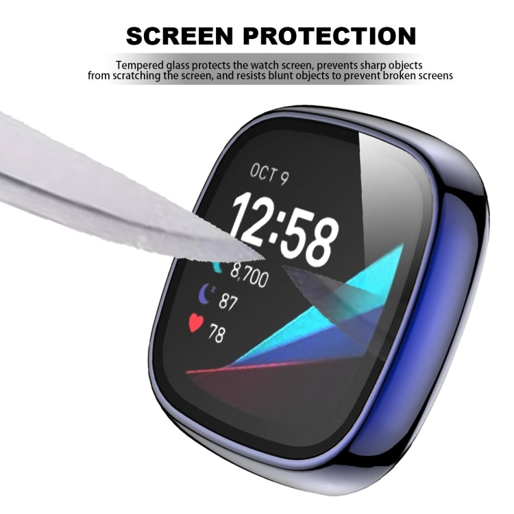 For Fitbit Versa 3 / Fitbit Sense Electroplated PC +Tempered Glass Watch Case