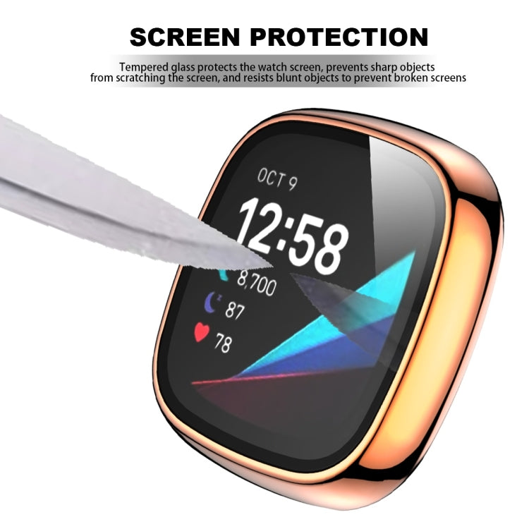 For Fitbit Versa 3 / Fitbit Sense Electroplated PC +Tempered Glass Watch Case