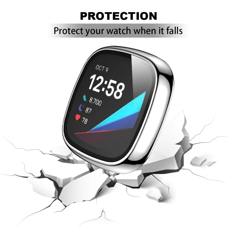 For Fitbit Versa 3 / Fitbit Sense Electroplated PC +Tempered Glass Watch Case