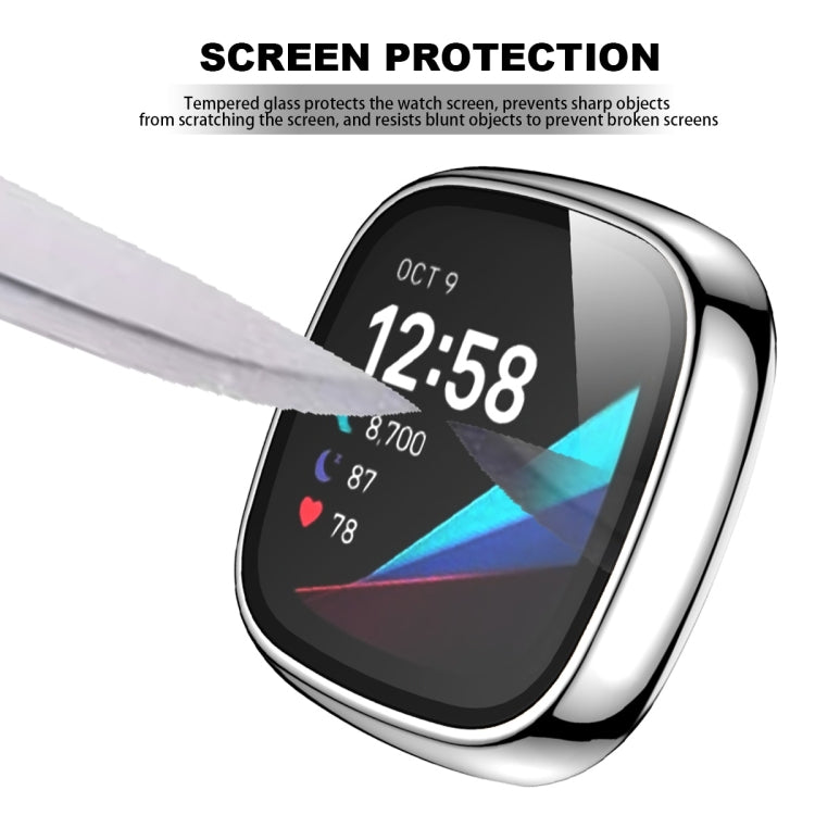 For Fitbit Versa 3 / Fitbit Sense Electroplated PC +Tempered Glass Watch Case