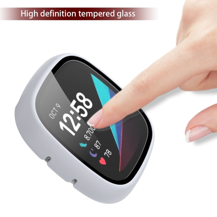 For Fitbit Versa 3 / Fitbit Sense Frosted PC +Tempered Glass Watch Case