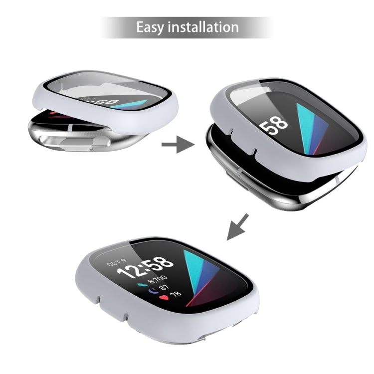 For Fitbit Versa 3 / Fitbit Sense Frosted PC +Tempered Glass Watch Case