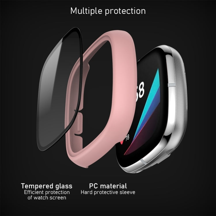 For Fitbit Versa 3 / Fitbit Sense Frosted PC +Tempered Glass Watch Case