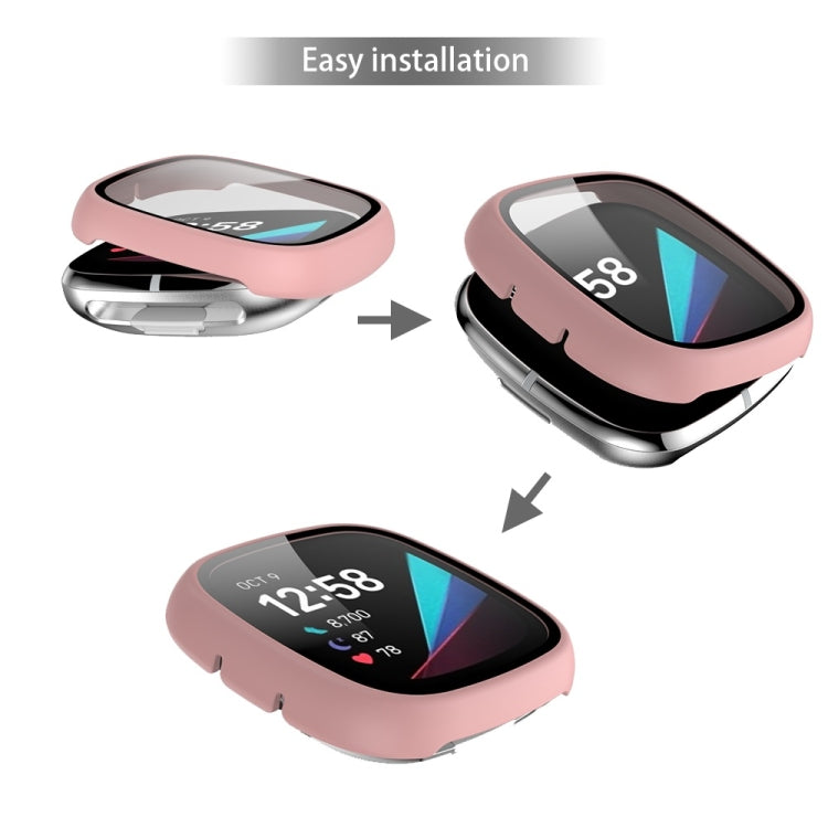 For Fitbit Versa 3 / Fitbit Sense Frosted PC +Tempered Glass Watch Case