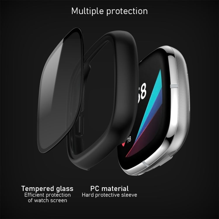 For Fitbit Versa 3 / Fitbit Sense Frosted PC +Tempered Glass Watch Case