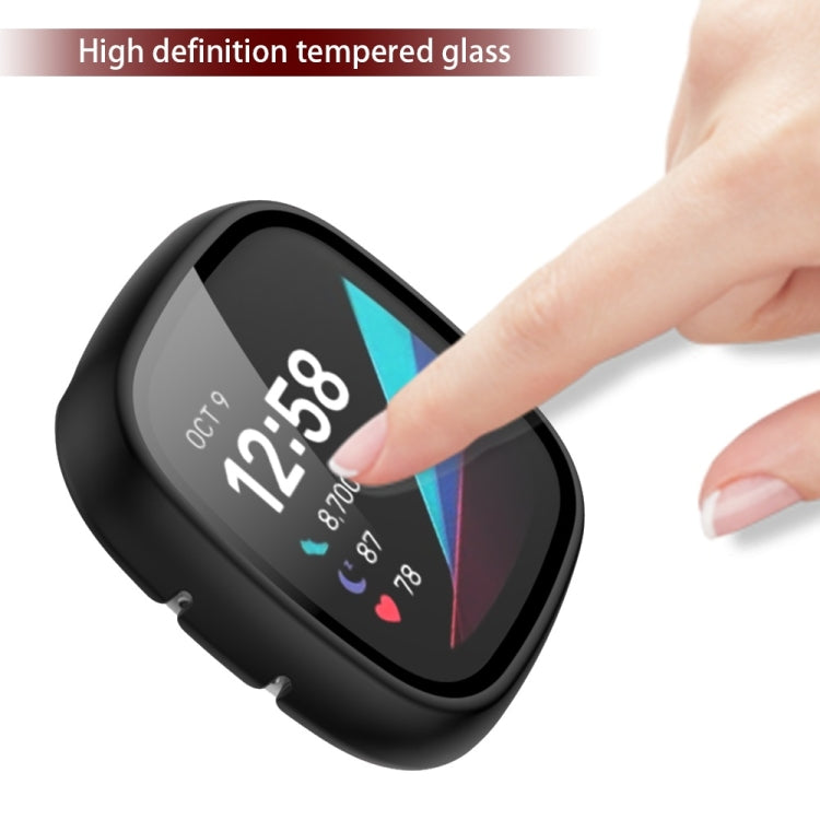 For Fitbit Versa 3 / Fitbit Sense Frosted PC +Tempered Glass Watch Case