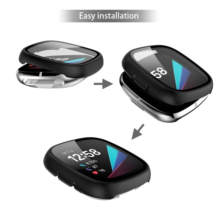 For Fitbit Versa 3 / Fitbit Sense Frosted PC +Tempered Glass Watch Case