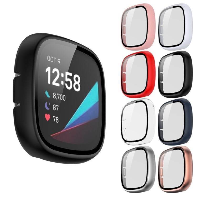 For Fitbit Versa 3 / Fitbit Sense Frosted PC +Tempered Glass Watch Case