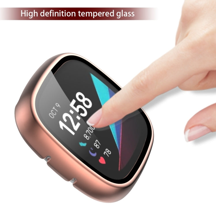 For Fitbit Versa 3 / Fitbit Sense Frosted PC +Tempered Glass Watch Case