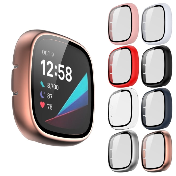 For Fitbit Versa 3 / Fitbit Sense Frosted PC +Tempered Glass Watch Case