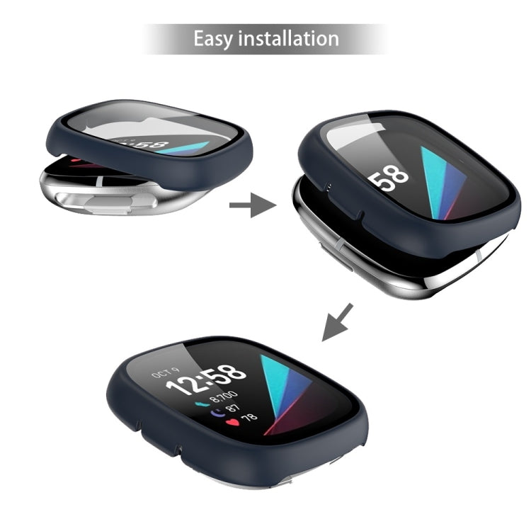 For Fitbit Versa 3 / Fitbit Sense Frosted PC +Tempered Glass Watch Case