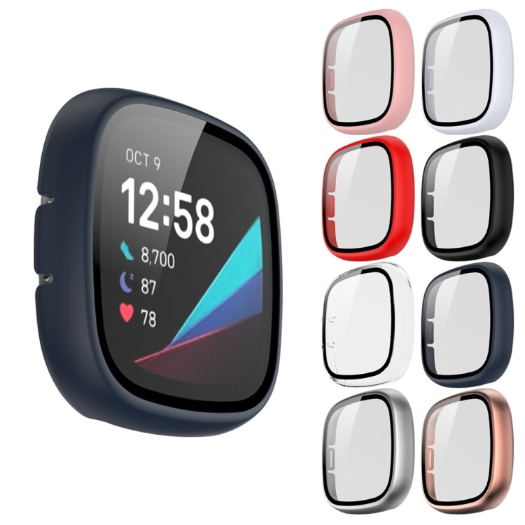 For Fitbit Versa 3 / Fitbit Sense Frosted PC +Tempered Glass Watch Case