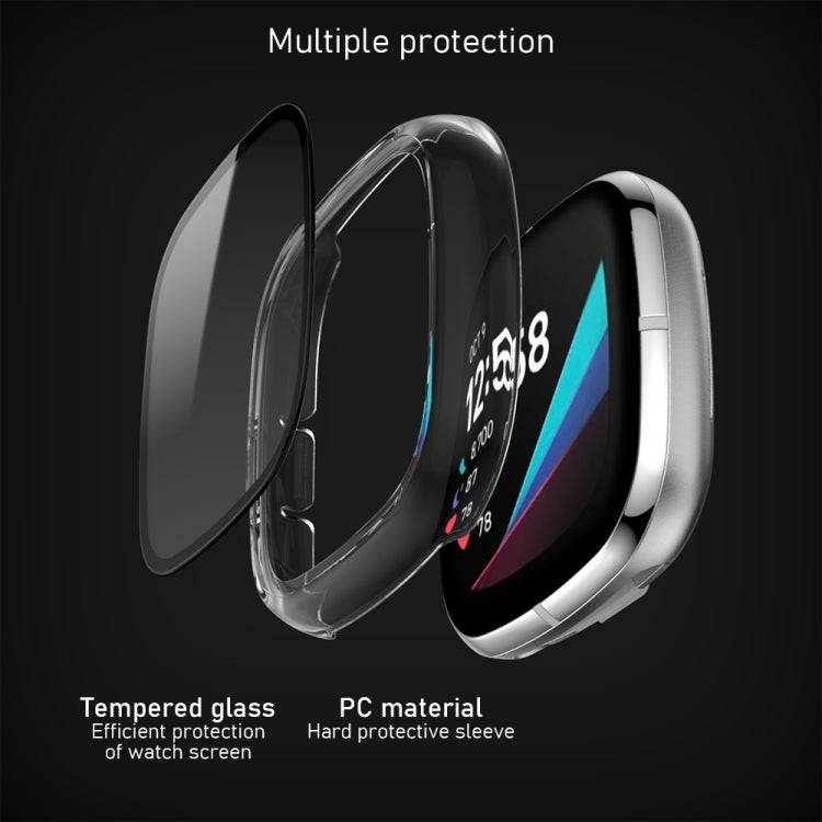 For Fitbit Versa 3 / Fitbit Sense Frosted PC +Tempered Glass Watch Case