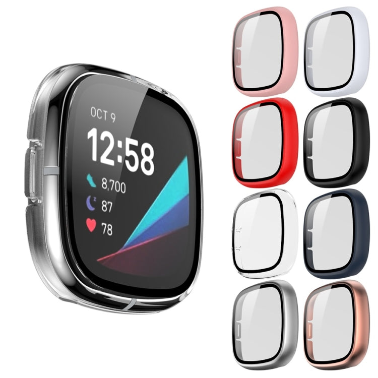 For Fitbit Versa 3 / Fitbit Sense Frosted PC +Tempered Glass Watch Case