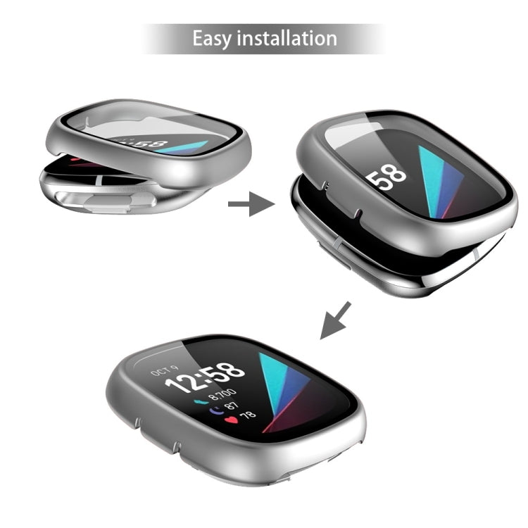 For Fitbit Versa 3 / Fitbit Sense Frosted PC +Tempered Glass Watch Case