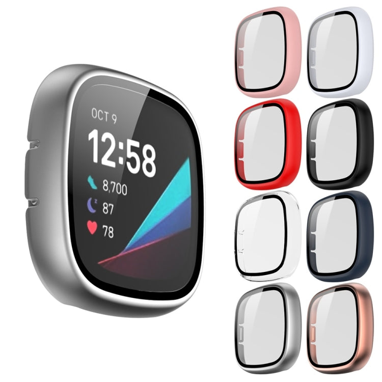 For Fitbit Versa 3 / Fitbit Sense Frosted PC +Tempered Glass Watch Case