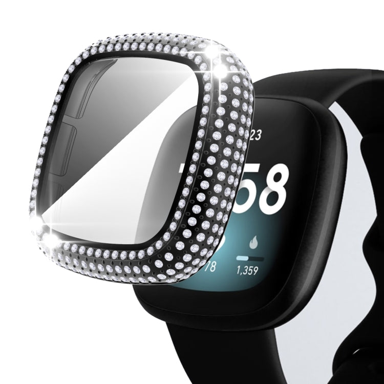 For Fitbit Versa 3 / Fitbit Sense Diamond PC + Tempered Glass Watch Case