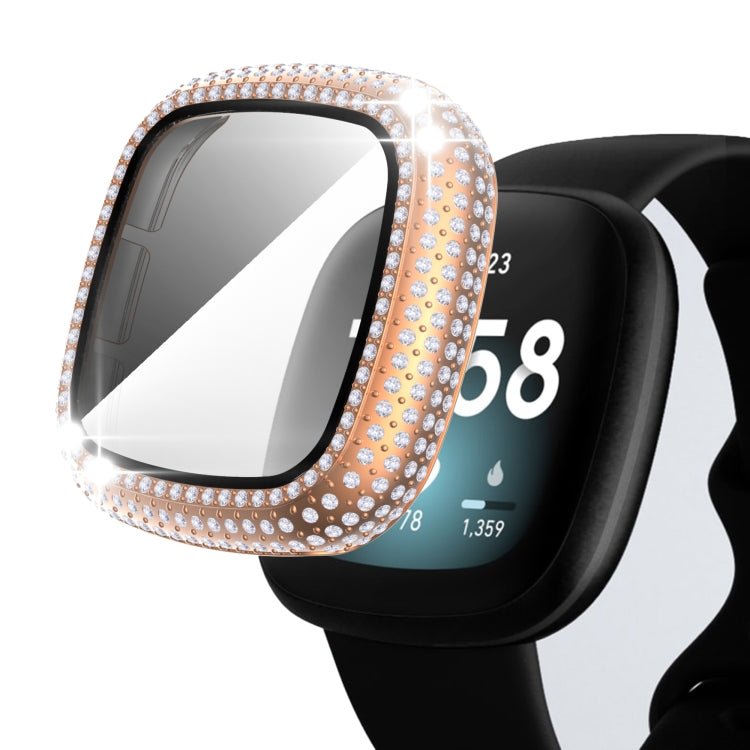 For Fitbit Versa 3 / Fitbit Sense Diamond PC + Tempered Glass Watch Case