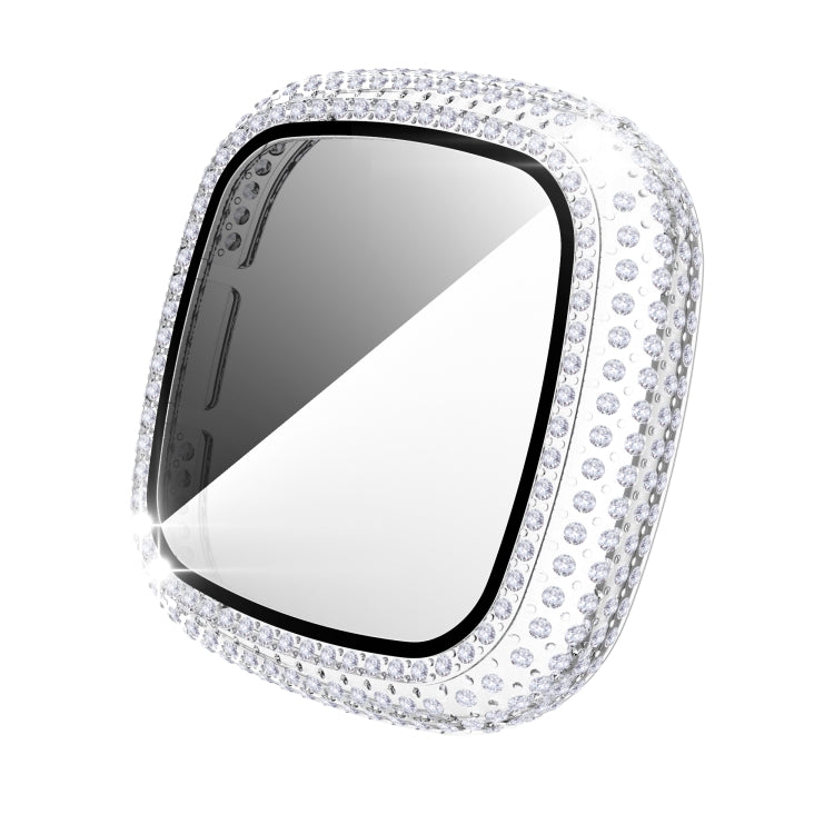 For Fitbit Versa 3 / Fitbit Sense Diamond PC + Tempered Glass Watch Case