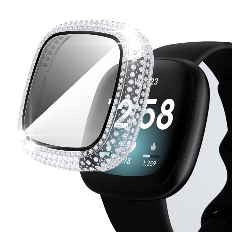 For Fitbit Versa 3 / Fitbit Sense Diamond PC + Tempered Glass Watch Case