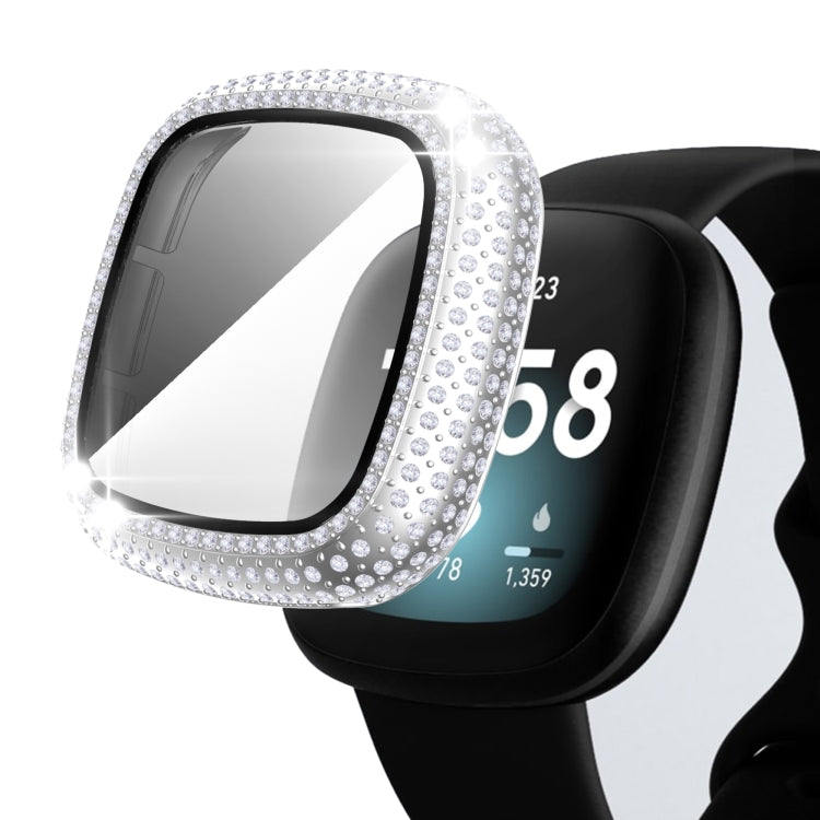 For Fitbit Versa 3 / Fitbit Sense Diamond PC + Tempered Glass Watch Case