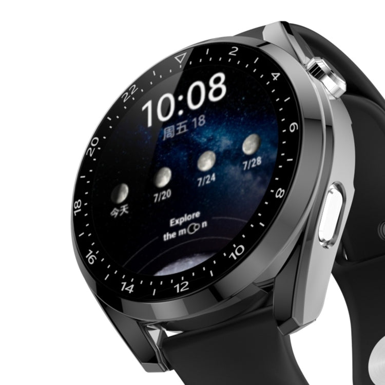 For Huawei Watch 3 Pro Scale Electroplated PC + Tempered Glass Watch Case