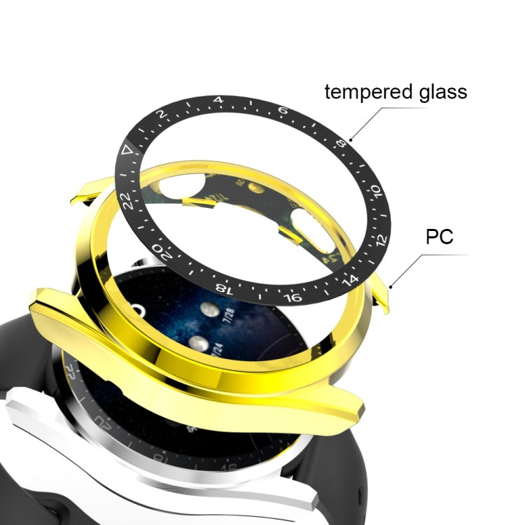 For Huawei Watch 3 Pro Scale Electroplated PC + Tempered Glass Watch Case
