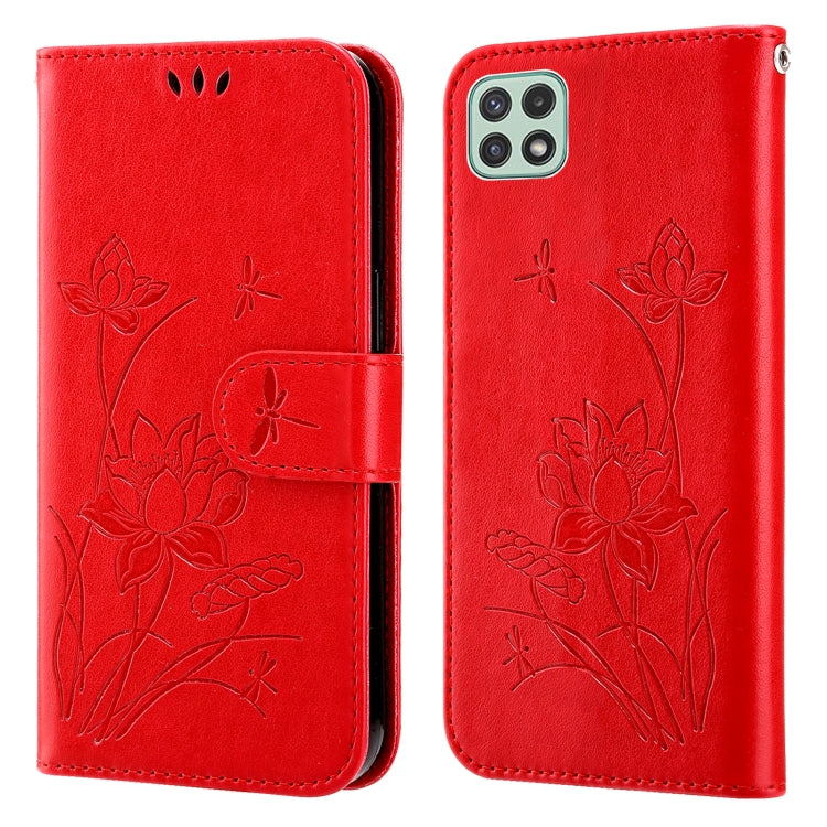 For Samsung Galaxy A22 5G Lotus Embossed Flip Leather Phone Case