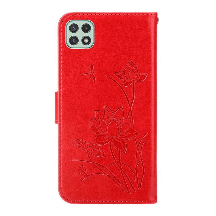 For Samsung Galaxy A22 5G Lotus Embossed Flip Leather Phone Case