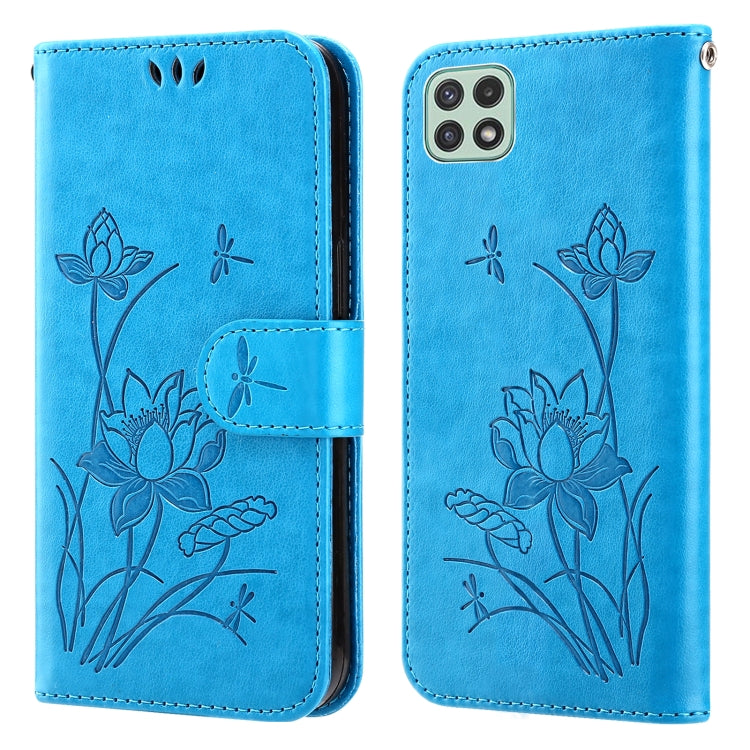 For Samsung Galaxy A22 5G Lotus Embossed Flip Leather Phone Case